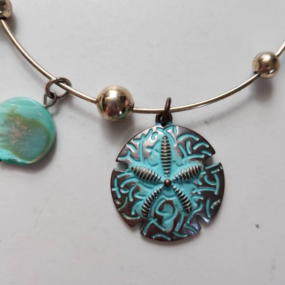 Starfish & Shell Charm Adjustable Charm Bracelet Bangle, Blue / Silver - Picture 2 of 9